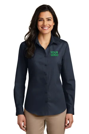 Port Authority Ladies Carefree Poplin Customized Shirts, River Blue Navy