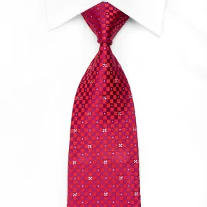 Red Purple Checkered Men's Silk Crystal Necktie With Silver Sparkles