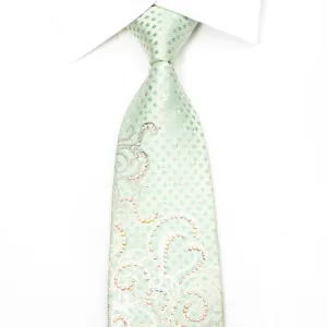 Renoma Men's Crystal Silk Tie Scrolls On Green Sparkling With Rhinestones