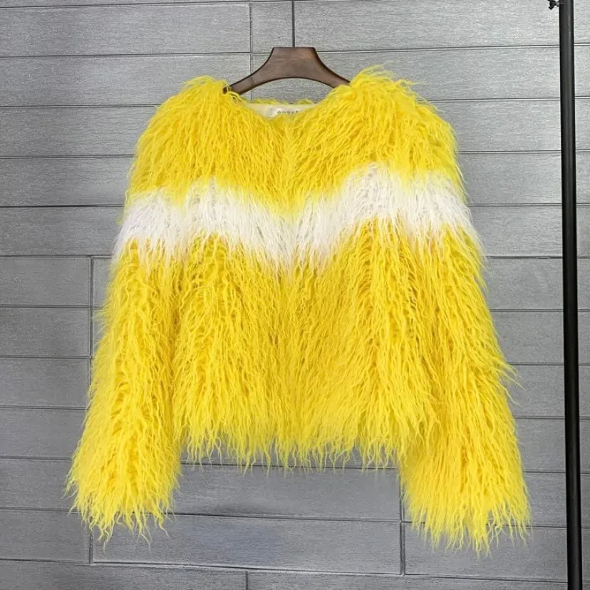 Shaggy Stripe Mongolian Faux Fur Jacket