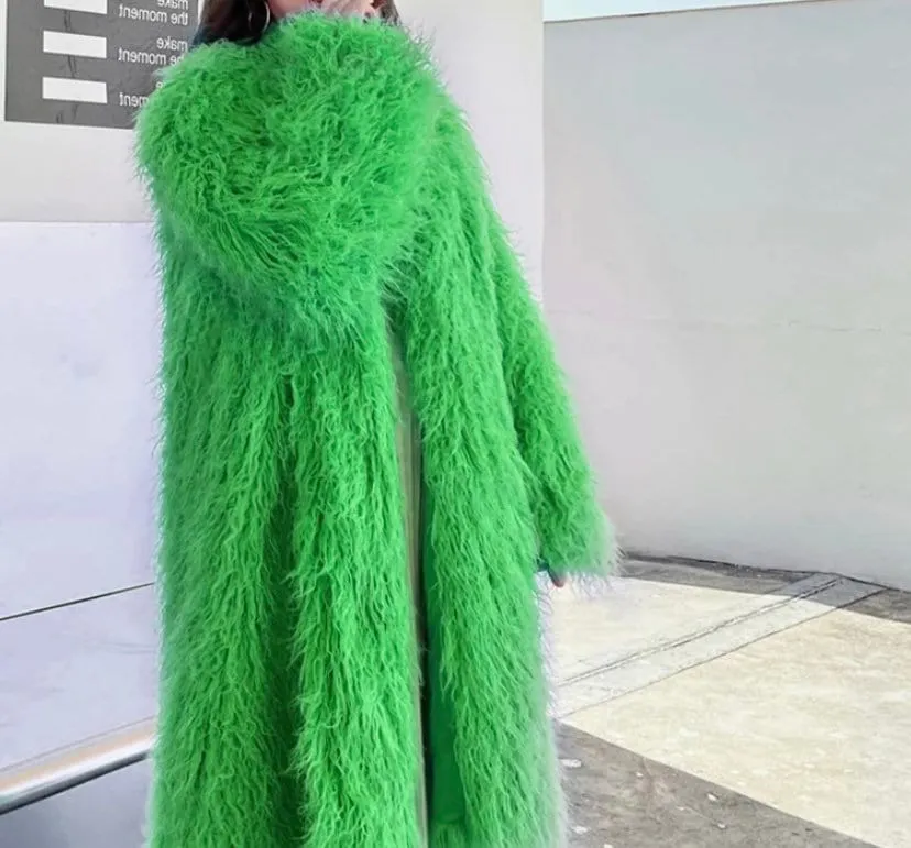 Ultra Long Shaggy Mongolian Faux Fur Coat