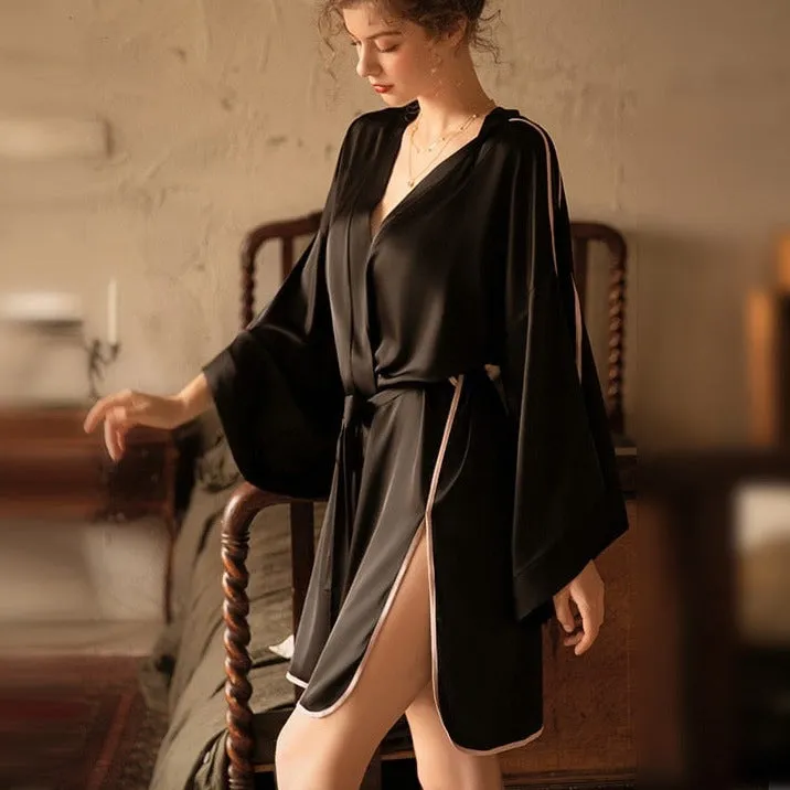 Women's Pajamas Robe Fashion Surrounded Sexy Femme Bathrobe Satin Silk Like Sleepwear Nightwear Temptation Home Wear