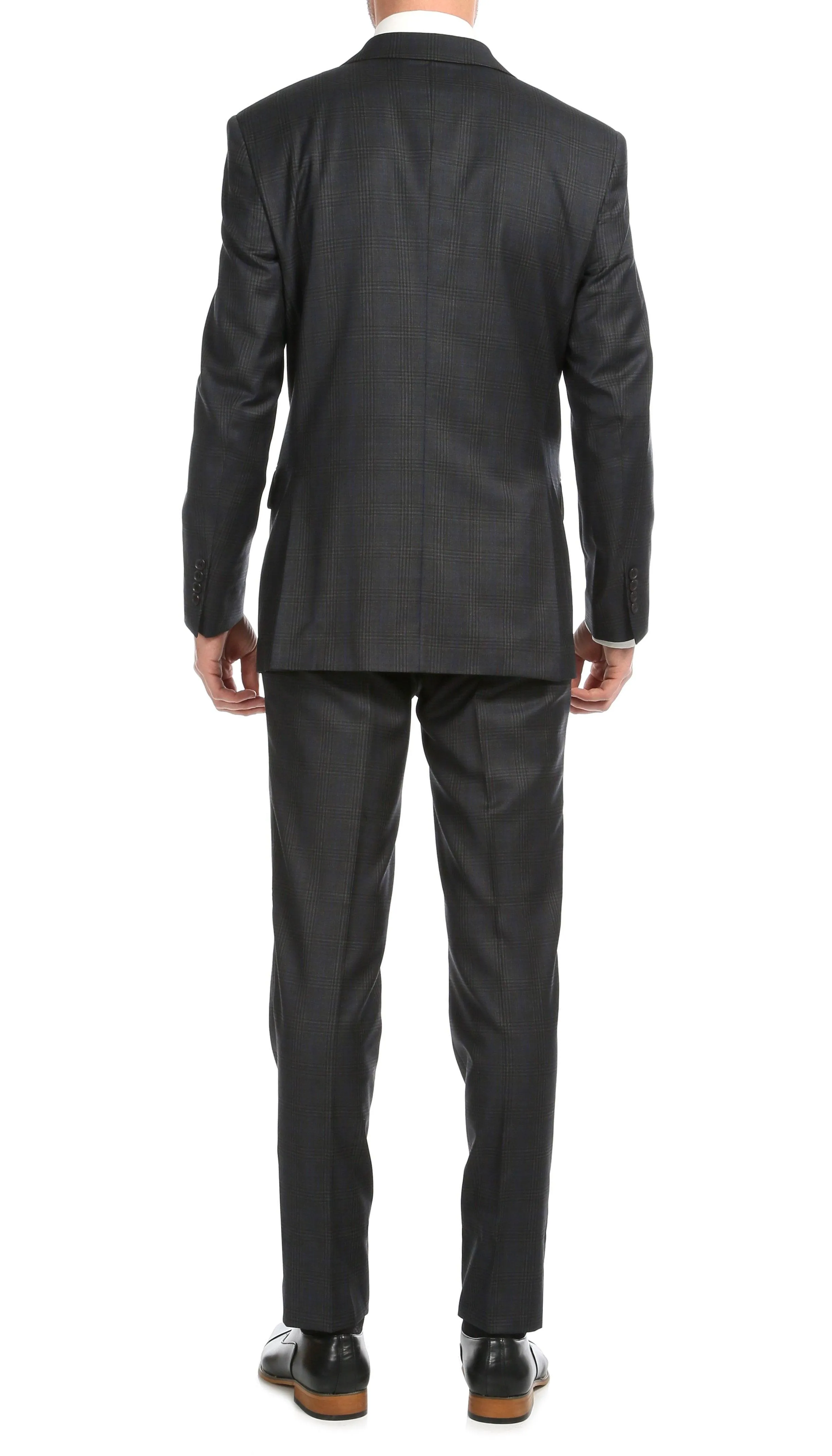 Yves Grey Plaid Check Men's Premium 2 Piece Wool Slim Fit Suit